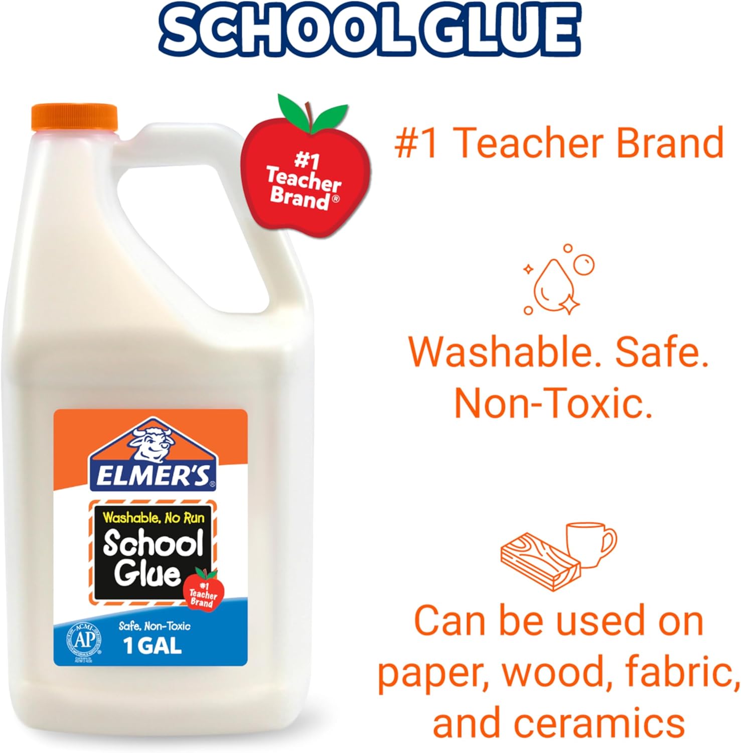Elmer's White Liquid School Glue, 1 Gallon 2 Count, Washable, #1 Teacher Brand - Arts & Crafts, Teacher Supplies, Great for Making Slime - Image 3