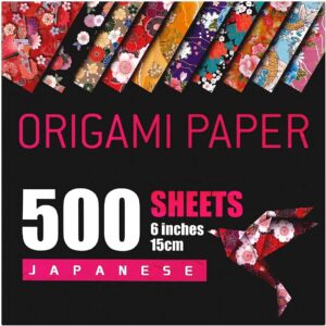 Japanese Washi Origami Paper 500 Sheets, 10 Vivid Colors, Colors Make Colorful and Easy Origami,6 Inch Square Sheet, Papers, Arts and Crafts Projects (E-Book Included)