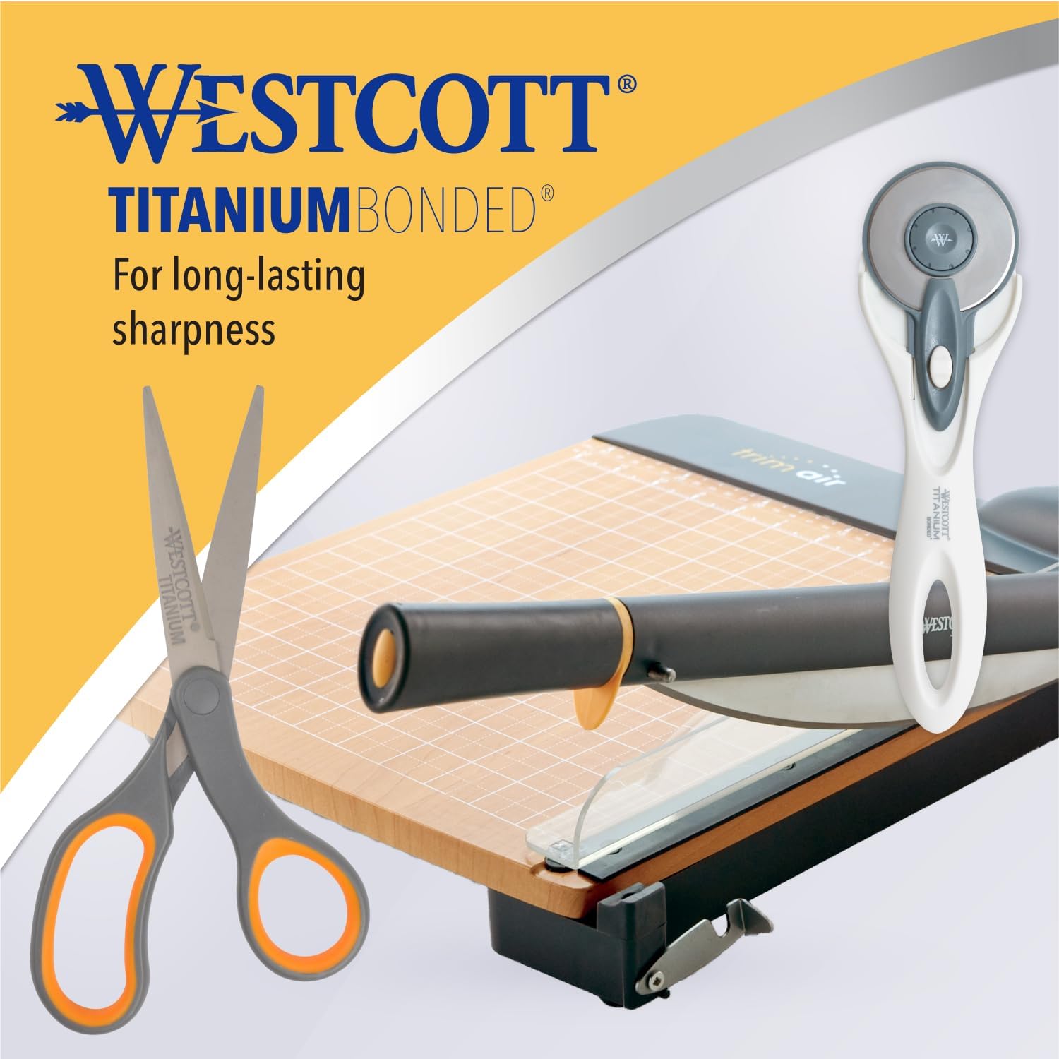 Westcott Titanium Bonded Scissors, Soft Handle, 8", Straight, Gray/Yellow, 6-Pack - Image 5